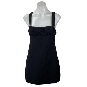 Zara Black Linen Sleeveless Bustier Tie Cami Backless Tank Mini A Line Dress S